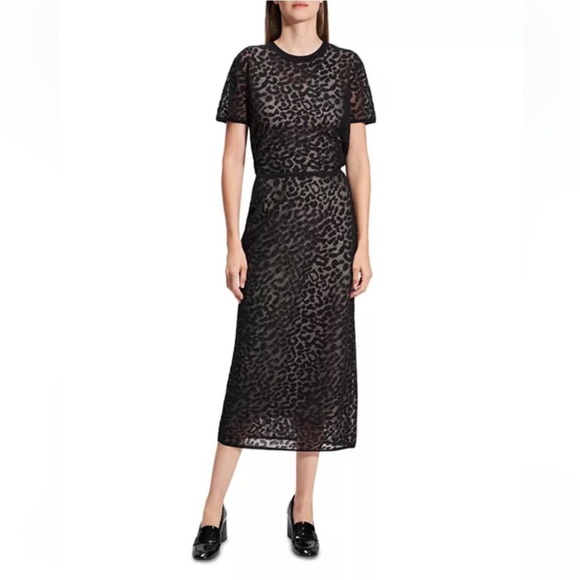 Theory Bleecker Lace Midi Skirt Black Leopard Print Sheer Overlay NWT Size M - Picture 2 of 10